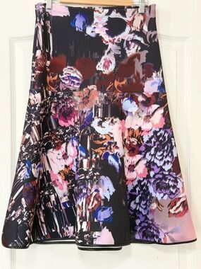Clover Canyon Abstract Floral Neoprene Scuba Flounce Skirt -Size Large